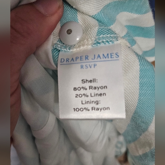 DRAPER JAMES Linen Blend Puff Sleeve Wrap Dress In Blue/white Striped.Size S NWT - Picture 5 of 15